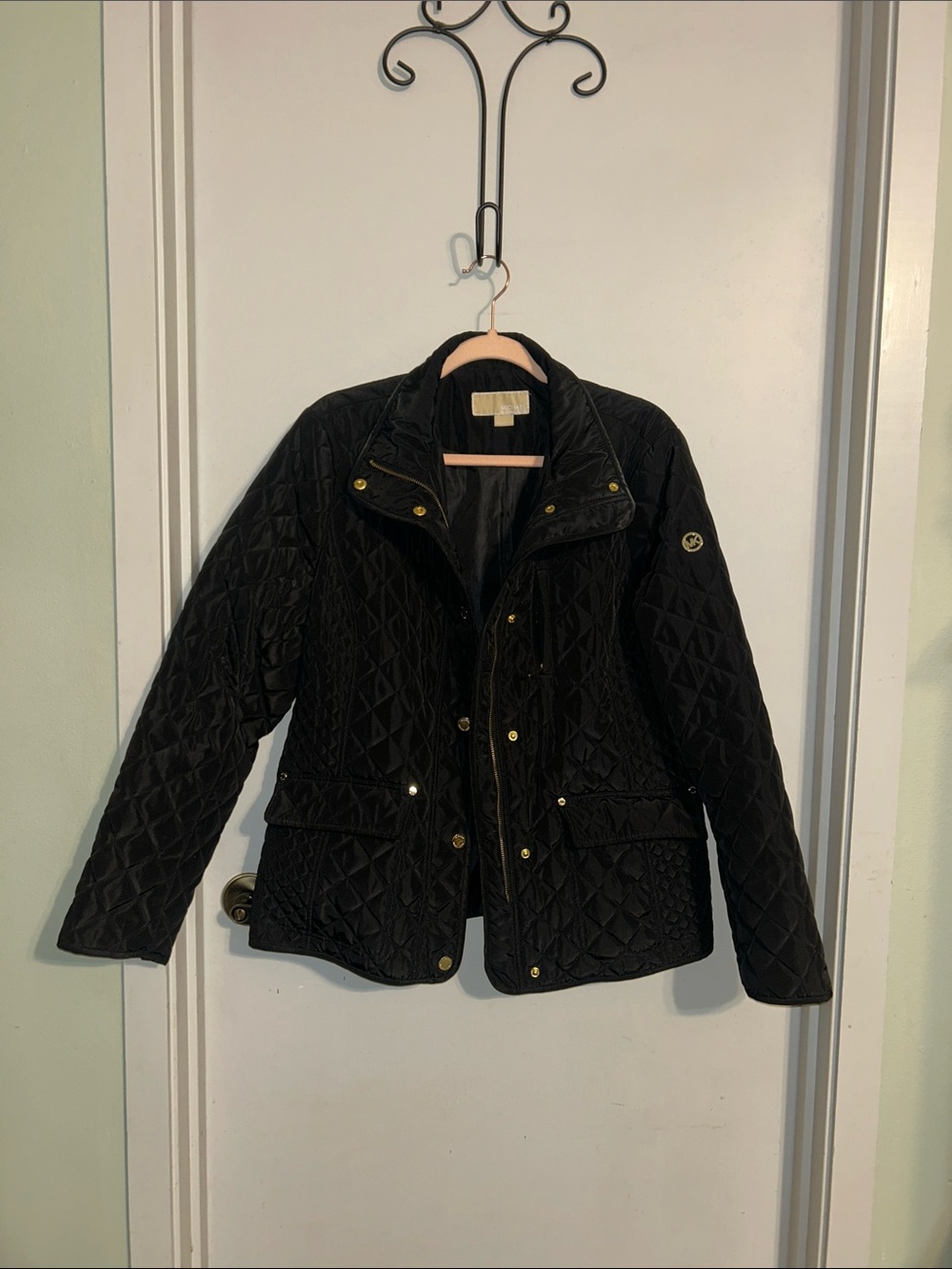 Quilted Black Women's Jacket with Gold Hardware Michael Kors